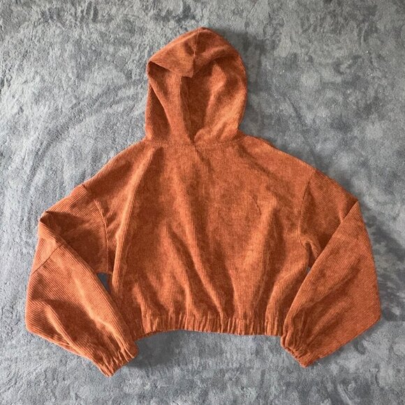 Zaful Brown Ribbed Cropped Hoodie Women's Large Corduroy Jacket - Picture 3 of 16
